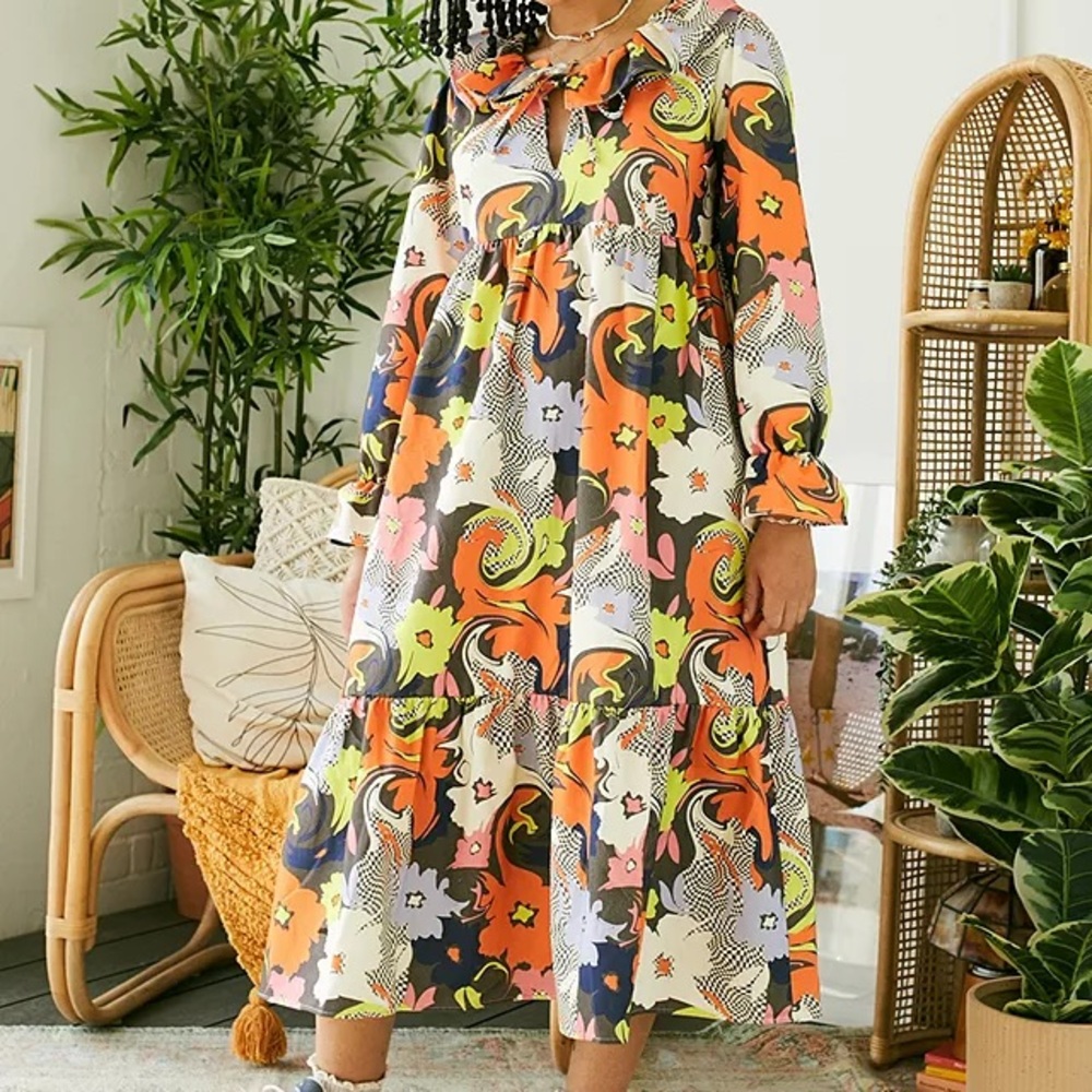 Damson Madder Gloria Trippy Floral Ruffle Dress 10